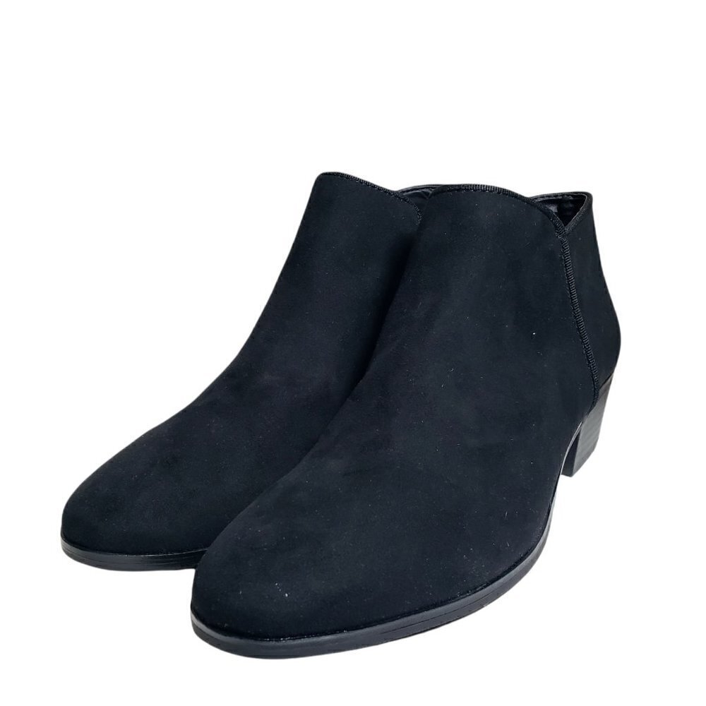 Style & Co Womens Black Suede Side Zip Almond Toe Ankle Fashion Boots Size 7M
